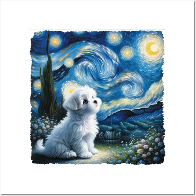 Starry Maltese Dog Portrait - Pet Portrait Wall Art by starry_night